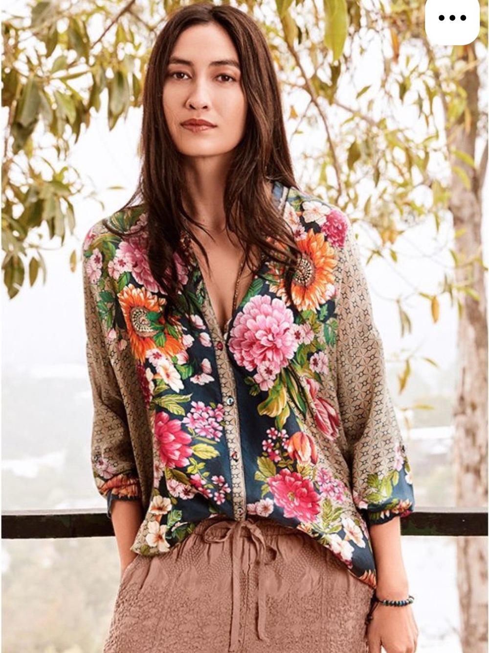 Johnny Was Floral Button-Front Tunic Blouse